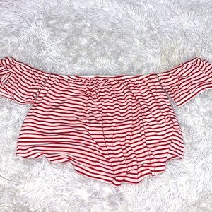 off the shoulder stripped crop top